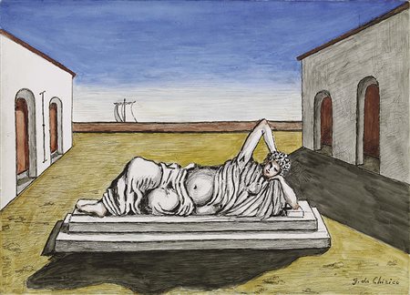 Giorgio de Chirico, Volos 1888 - Roma 1978, Piazza d'Italia con Arianna, 1972...