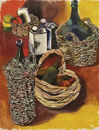 Renato Guttuso, Bagheria (Pa) 1912 - Roma 1987, Le damigiane, 1959, Olio su...