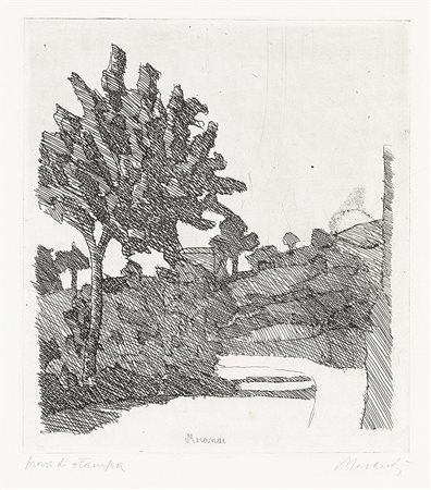 Giorgio Morandi, Bologna 1890 - 1964, Paesaggio di Grizzana, 1932, Acquaforte...