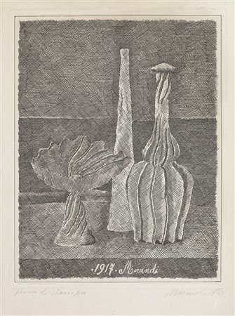 Giorgio Morandi, Bologna 1890 - 1964, Natura morta con compostiera, bottiglia...