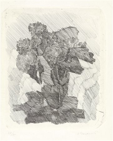 Giorgio Morandi, Bologna 1890 - 1964, Gerani dentro un bicchiere, 1930 ca.,...