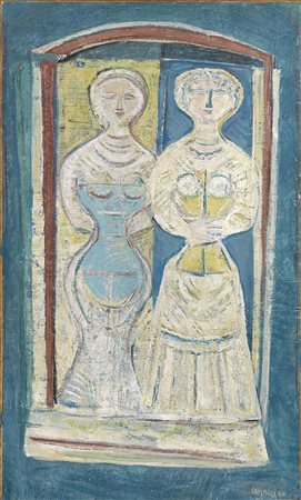 Massimo Campigli, Berlino 1895 - St.Tropez 1971, Due donne sulla porta, 1964,...