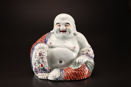 Arte Cinese Statua in porcellana policroma raffigurante Budhai. Marchio sulla...