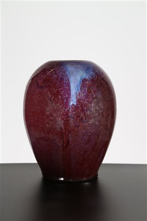 Arte Cinese Vaso globulare in ceramica con invetriatura flambé color viola e...