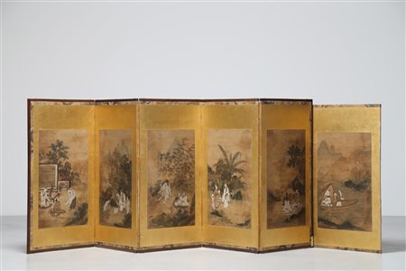 Arte Cinese Paravento composto da sei pitture su seta Cina, dinastia Ming. -....
