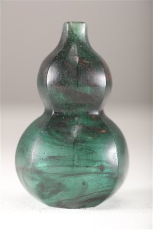 Arte Cinese Tabacchiera a forma di doppia zucca in vetro di pechino verde con...