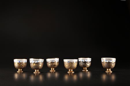 ARTE ISLAMICA Set di sei tazze da caffé in porcellana marcata Fabergé con...