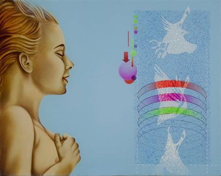 Diego Valentinuzzi Sogno metafisico - 2002 tecnica mista su tela cm. 50x40...