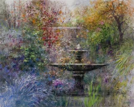 Giuseppe Giorgi La Fontana tecnica mista su tavola cm. 40x50 Firma in basso a...