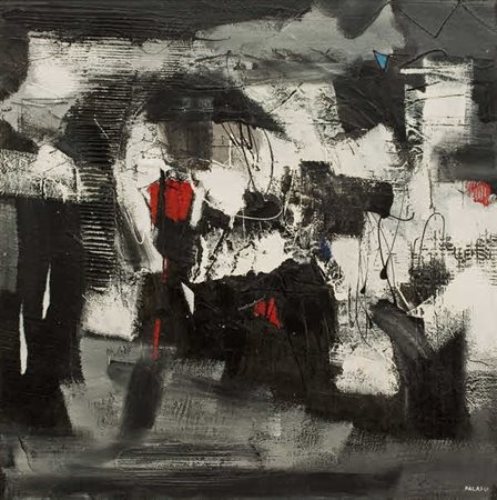 Diego Palasgo Notte in città Polimaterico su tavola cm. 80x80 Sul retro...