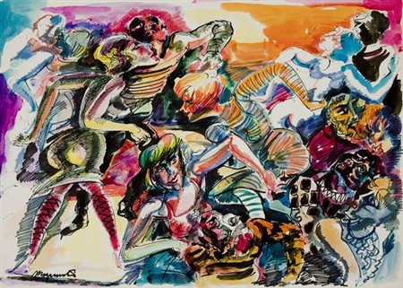 Marino Mazzacurati I ragazzi del Piper Club - 1958 tecnica mista su carta cm....