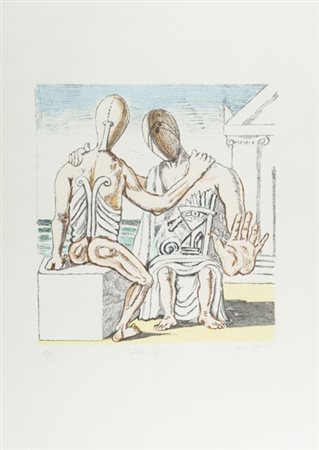 Giorgio De Chirico Volos 1888 Roma 1978 Colloquio segreto, 1969, Litografia a...