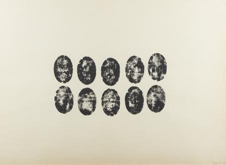 Turi Simeti Alcamo (Tp) 1929 10 ovali neri, 1965, Smalto su carta, cm. 70x95...