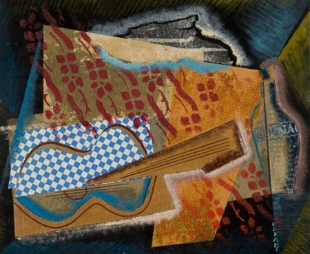 Pippo Oriani Torino 1909 Torino 1972, Chitarra e bottiglia, 1963 - 64 Collage...