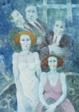 Remo Squillantini Stia 1920 1996, Coppia di donne, anni '80 Olio su tela, cm....