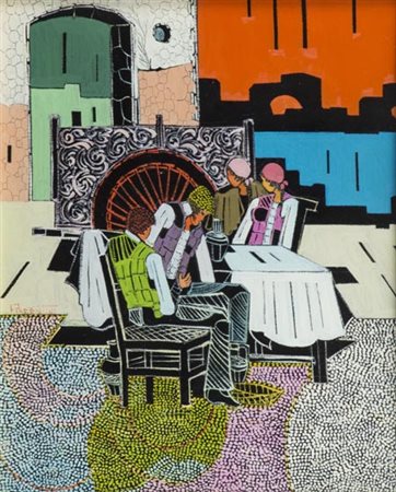 Marcello Piacentini Roma 1881 1960, Figure, Olio su tela applicata tavola,...