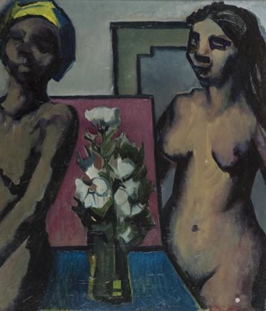 Bruno Martini Cotani , Modelle, Olio su tela, cm. 75x65 Firmato in basso a...