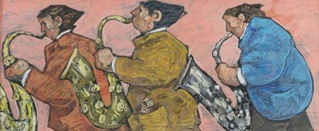 Giampaolo Talani San Vincenzo 1955 , Tre sax, 2015 Tecnica mista su cartone,...