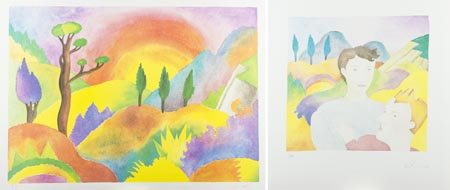 Luca Alinari Firenze 1943 , Lotto unico di due opere, - "Paesaggio",...