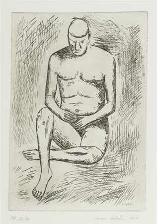 Carlo Carrà Quargnento (Al) 1881 Milano 1966, Uomo seduto, 1924 Acquaforte di...