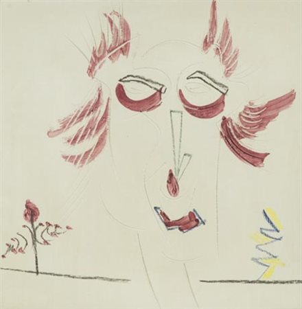 Sergio Dangelo Milano 1932 , Figlia del vento, Ceramica dipinta e incisa, cm....