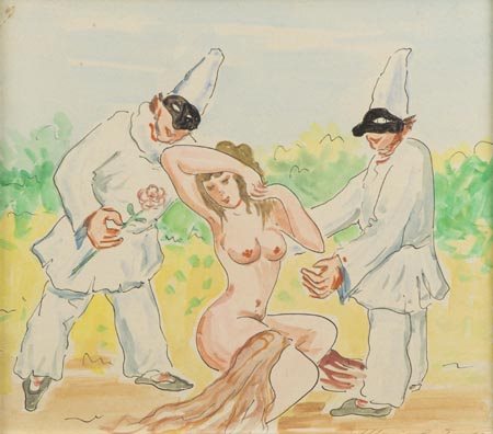 Mario Cortiello Napoli 1907 1981, Pulcinella innamorato, Acquerello su...