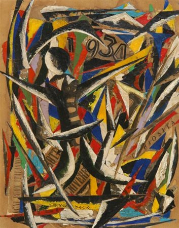 Cartesio Decio 1875 1953, Ogni buon Italiano Futurista, Olio e collage su...