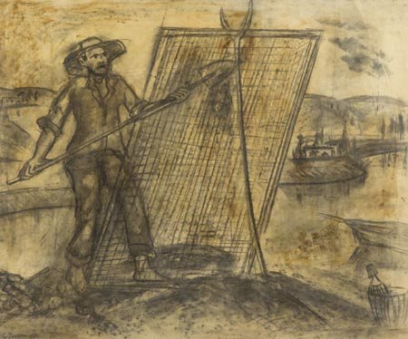 Gino Terreni Empoli, Fi 1925 Empoli,Fi 2015, Il renaiolo, 1952 Tecnica mista...