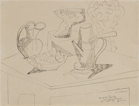 Gino Severini (Cortona 1883 - Parigi 1966) "Natura morta con fichi e...