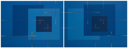 Paolo Minoli (Cantù 1942 - 2004) "Modulazione nel blu" 1988 dittico, acrilico...