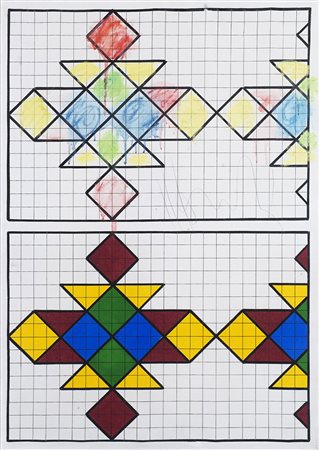 Aldo Mondino (Torino 1938 - 2005) "Senza titolo" acrilico e tecnica mista su...