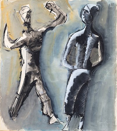 Mario Sironi (Sassari 1885 - Milano 1961) "Due figure" prima metà anni '50...