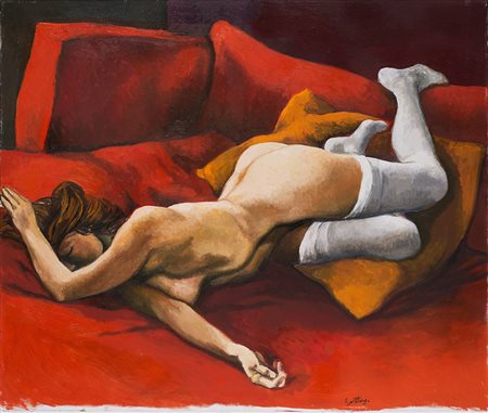 Renato Guttuso (Bagheria 1912 - Roma 1987) "Nudo disteso" 1979 olio su tela,...