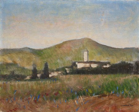 Carlo Carrà (Quargnento 1881 - Milano 1966) "Paesaggio" 1944 olio su tela...