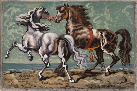 Giorgio De Chirico (Volos 1888 - Roma 1978) "Due cavalli in riva al mare"...