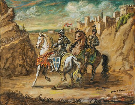 Giorgio De Chirico (Volos 1888 - Roma 1978) "Due cavalieri" inizi anni '60...