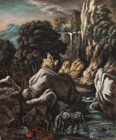 Giorgio De Chirico (Volos 1888 - Roma 1978) "Guerriero in riposo con cavallo...