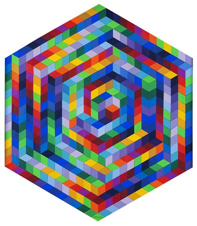 Victor Vasarely (Pecs 1906 - Parigi 1997) "HAT-C-3" 1970 tempera e collage su...