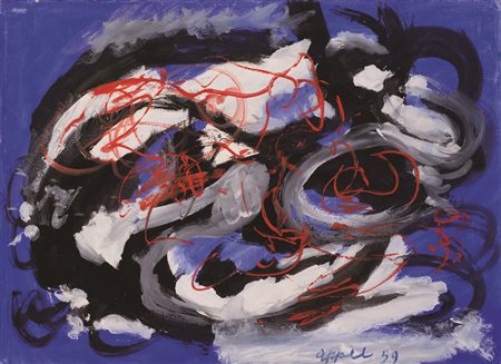Karel Appel (Amsterdam 1921 - Zurigo 2006) "Senza titolo" 1959 tempera su...
