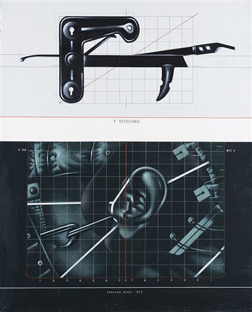 Sergio Sarri (Torino 1938 - 0) "Progetto d'attrezzo e schermo" 1973 acrilico...