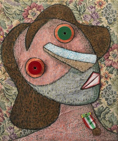 Enrico Baj (Milano 1924 - Vergiate 2003) "Figura" 1975 olio, stoffa,...