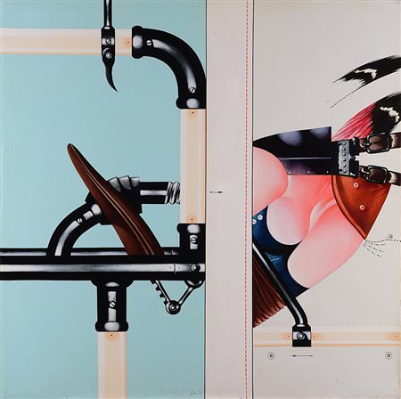 Sergio Sarri (Torino 1938 - 0) "Macchina a contatto" 1971 acrilico su tela,...