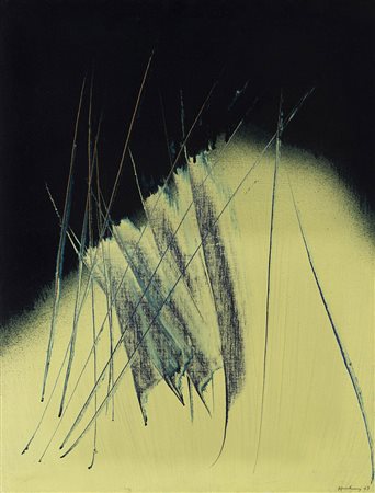Hans Hartung (Lipsia 1904 - Antibes 1989) "T1963-U42" 1963 acrilico su tela,...