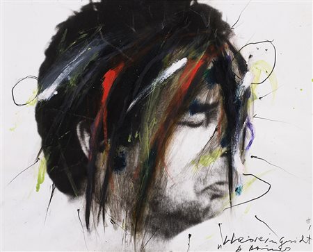 Arnulf Rainer (Baden bei Wien 1929 - 0) "Haare im Gesicht" olio e tecnica...