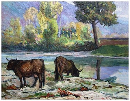 GIOVANNI MALESCI Firenze 1884 – Milano 1969 Senza titolo Olio su tavola 22,5...