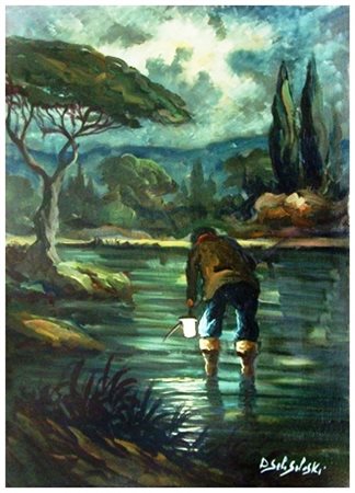 DOMENICO SELO SELOSKI Napoli 1924 – Livorno 1981 Lampada Olio su tela 70 x...