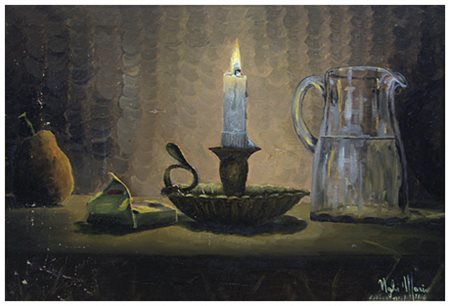 MARIO UGHI Livorno 1932 – Livorno 2012 A lume di candela 1960 Olio su tela 35...