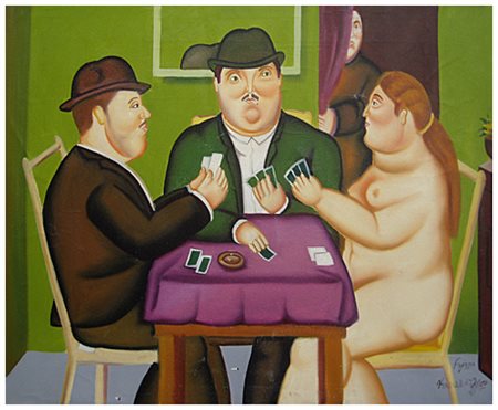 PAJARO Omaggio a Botero Olio su tela 48 x 65. Firma e titolo in b. a d. B.A.:...