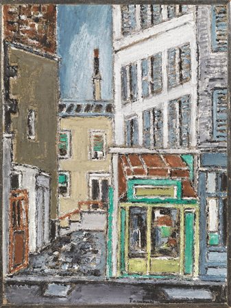 ORFEO TAMBURI(Jesi 1910 - Parigi 1994)Il cortilettoolio su tela applicata su...