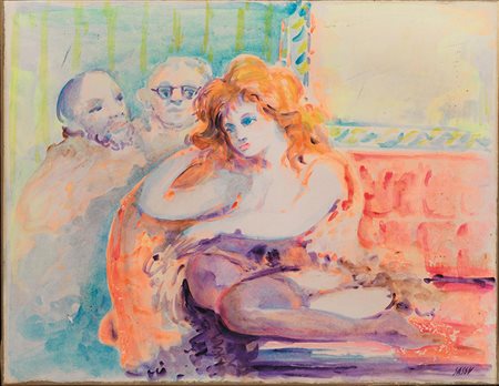 ALIGI SASSU(Milano 1912 - 2000)Susanna e i vecchionigouache su carta...